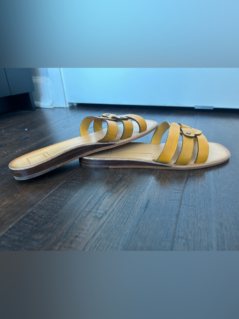 Dolce Vita Mustard Yellow Leather Slide Sandals with Braided Straps - Picture 5 of 5